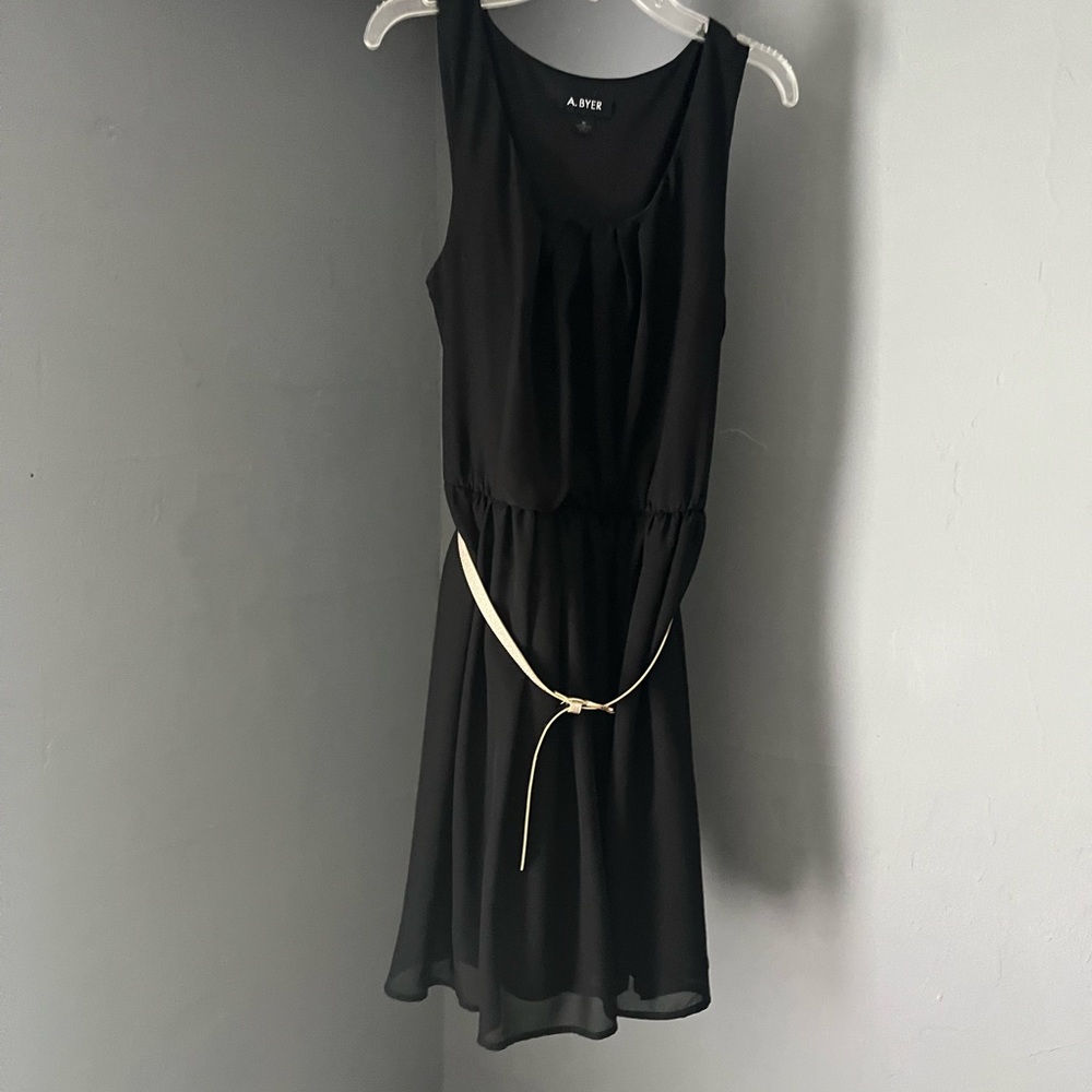 A. Byer Black Dress Mid Thigh With Gold Belt - size medium